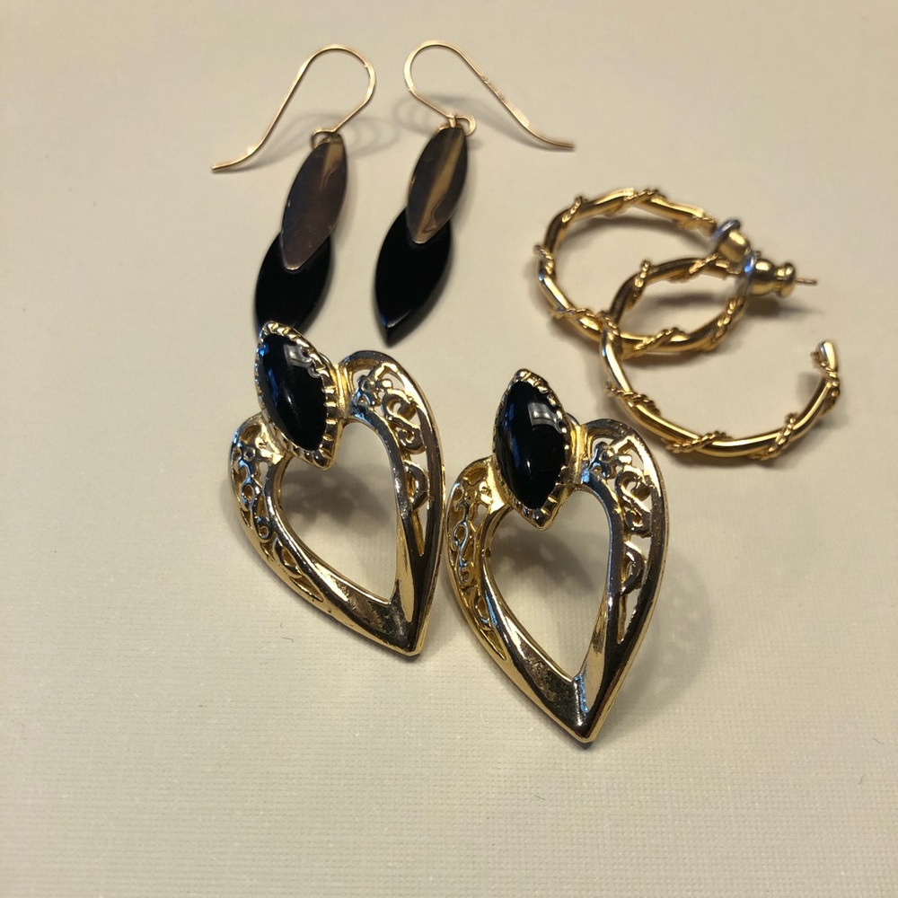 Nabco gold and black earrings & 2 other earrings